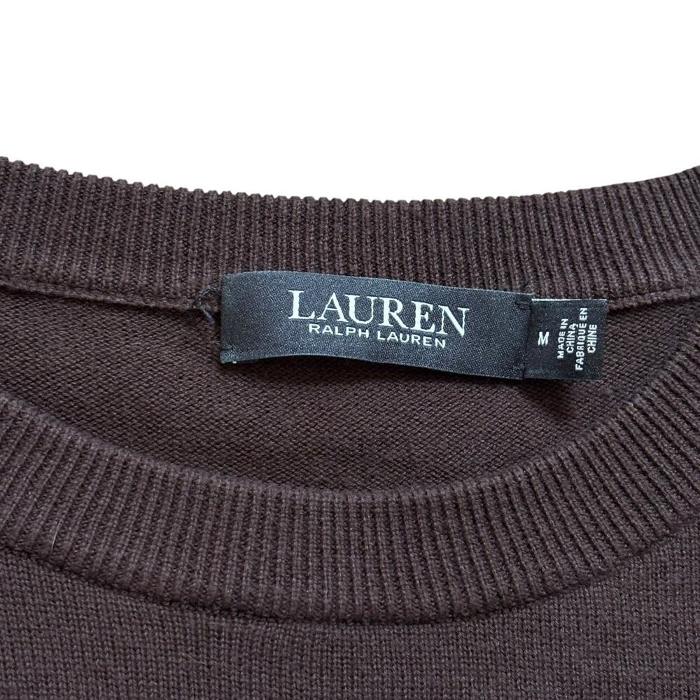 Lauren Ralph Lauren Brown Puff Sleeve Belted Crew Neck Sweater Brown Slim Medium - Picture 3 of 7